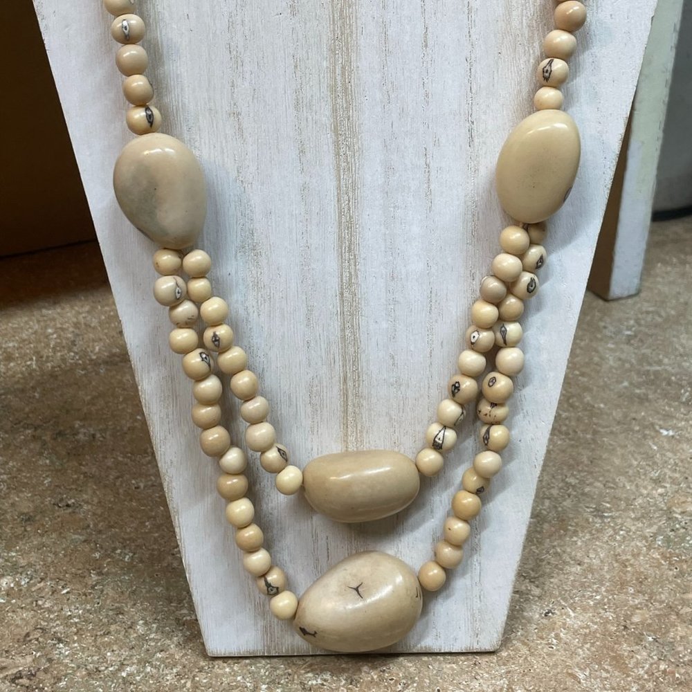 TAGUA NUTS Tropical Ivory Hand Beaded Artisan Oversize Necklace Natural Color